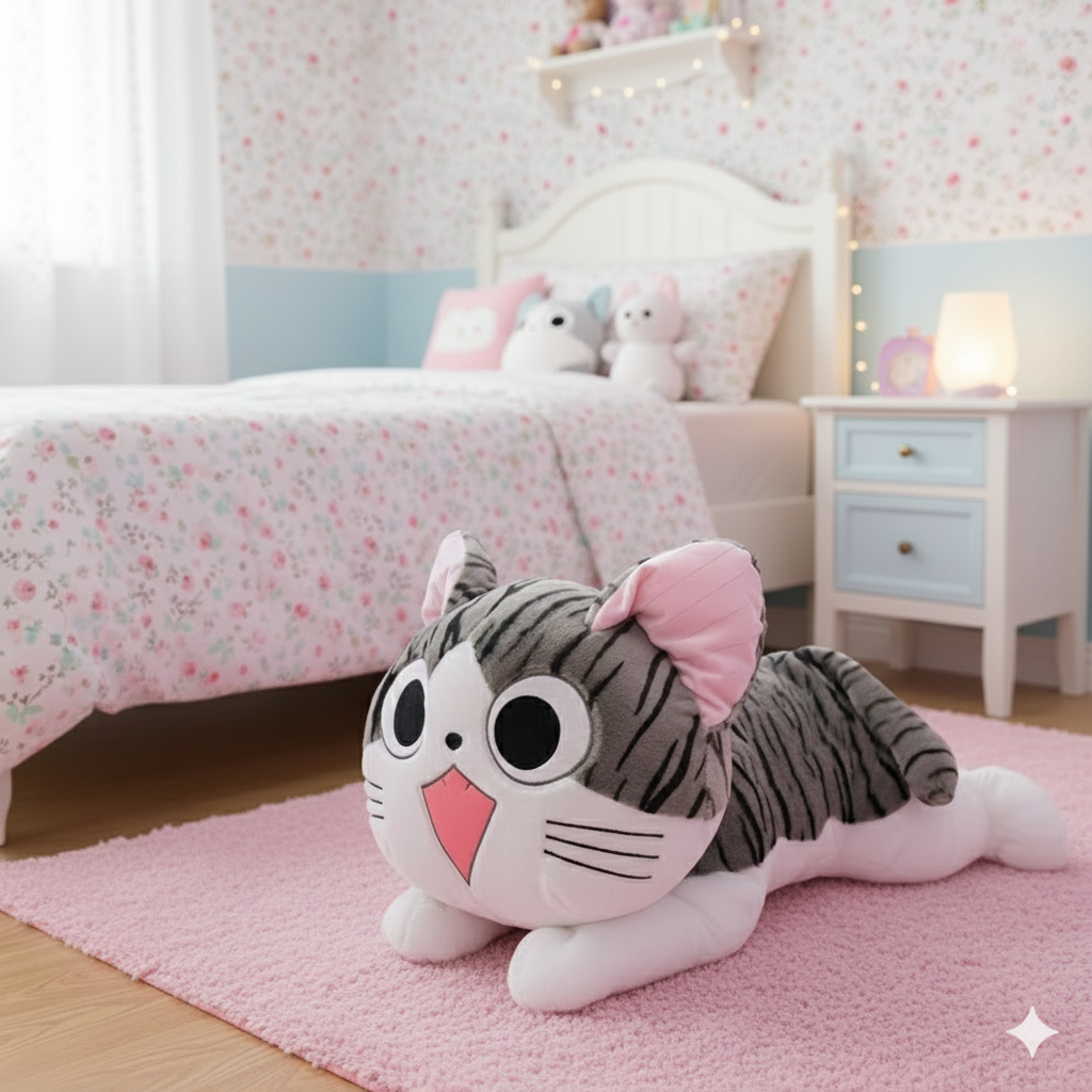 PELUCHE GATO ECHADO GRANDE KAWAII 80 CM - 1