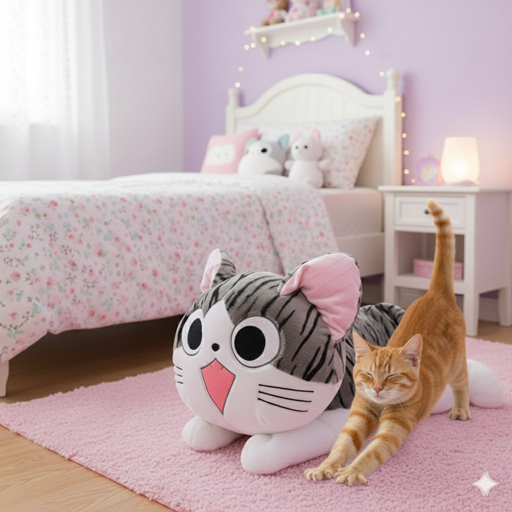 PELUCHE GATO ECHADO GRANDE KAWAII 80 CM - 2