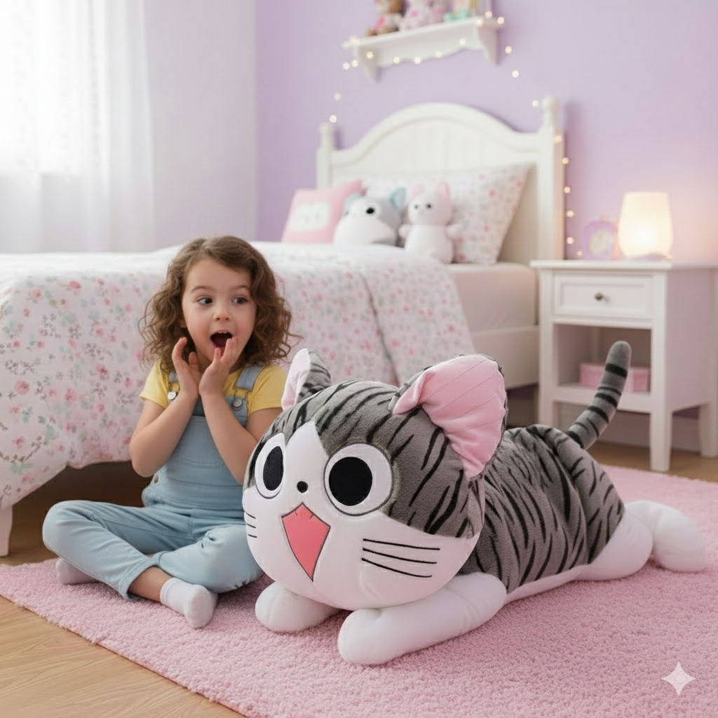 PELUCHE GATO ECHADO GRANDE KAWAII 80 CM - 3