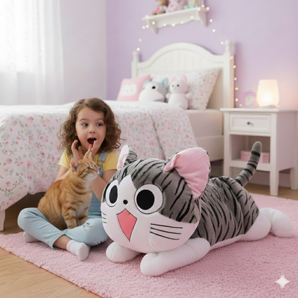 PELUCHE GATO ECHADO GRANDE KAWAII 80 CM - 4