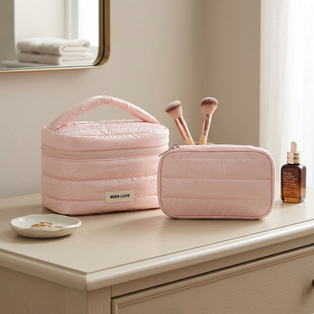 PACK DE 2 NECESERES IMPERMIABLE ACOLCHONADO ROSA CLARO - 1