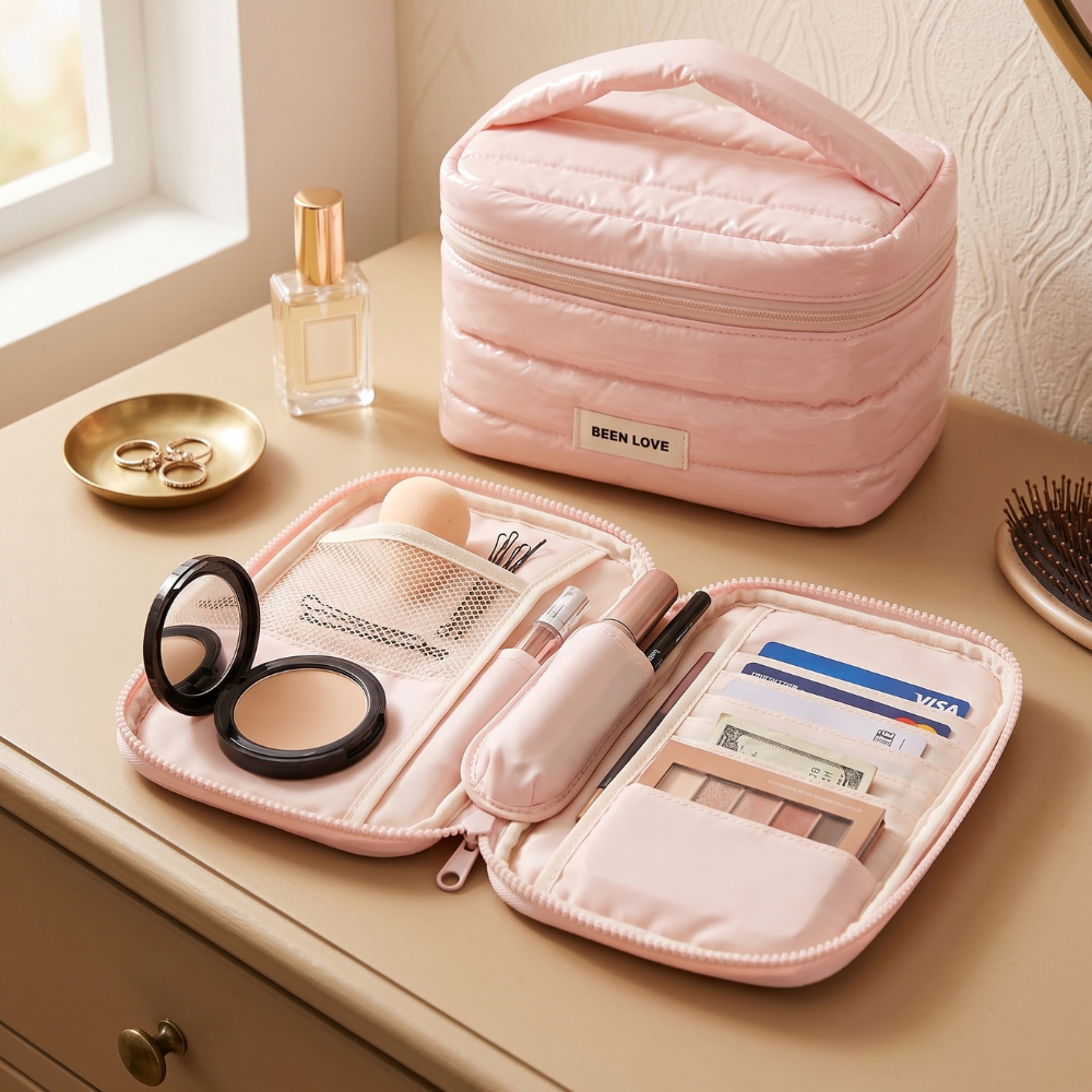 PACK DE 2 NECESERES IMPERMIABLE ACOLCHONADO ROSA CLARO - 3