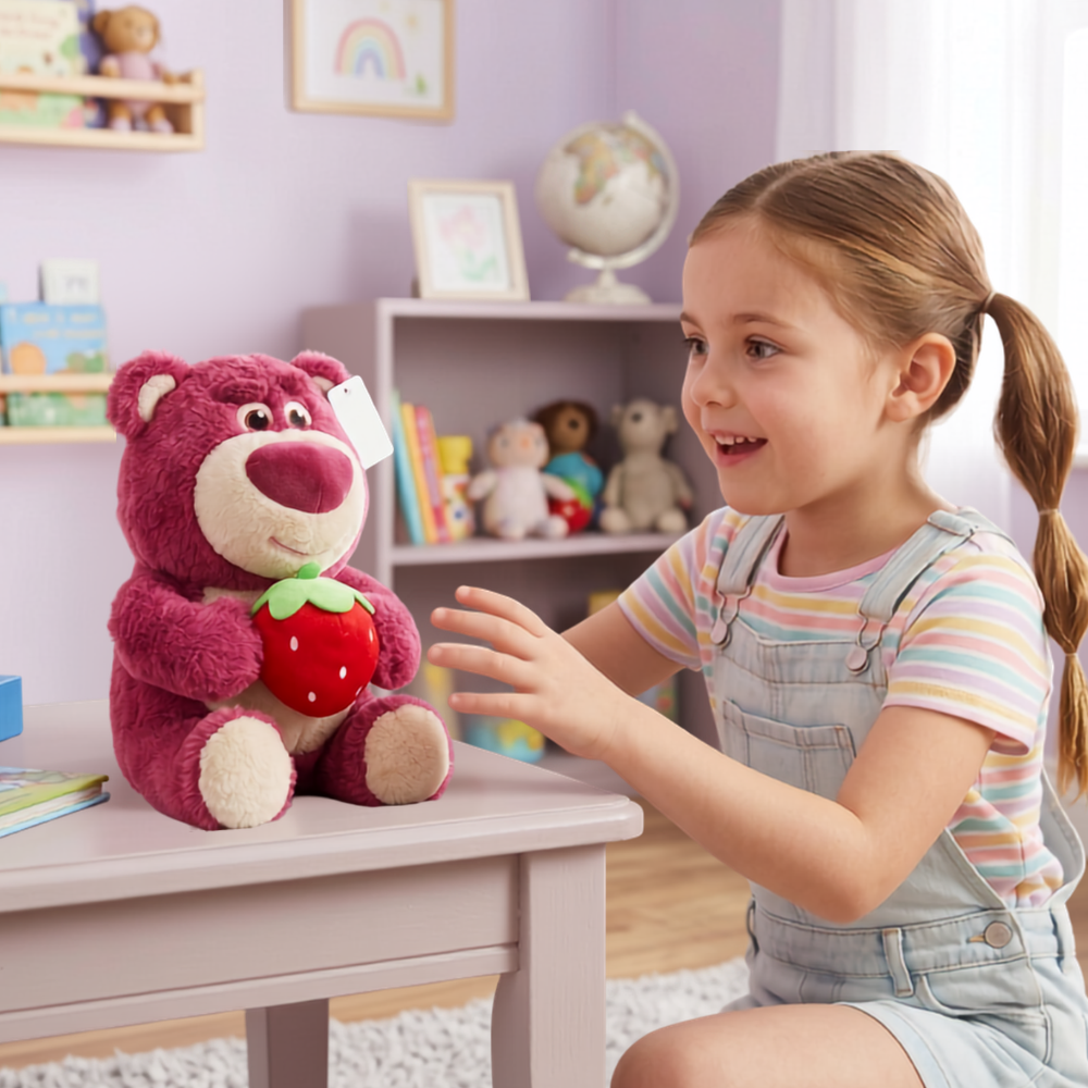 PELUCHE OSO ROSADO CON FRESA 35 CM - 4