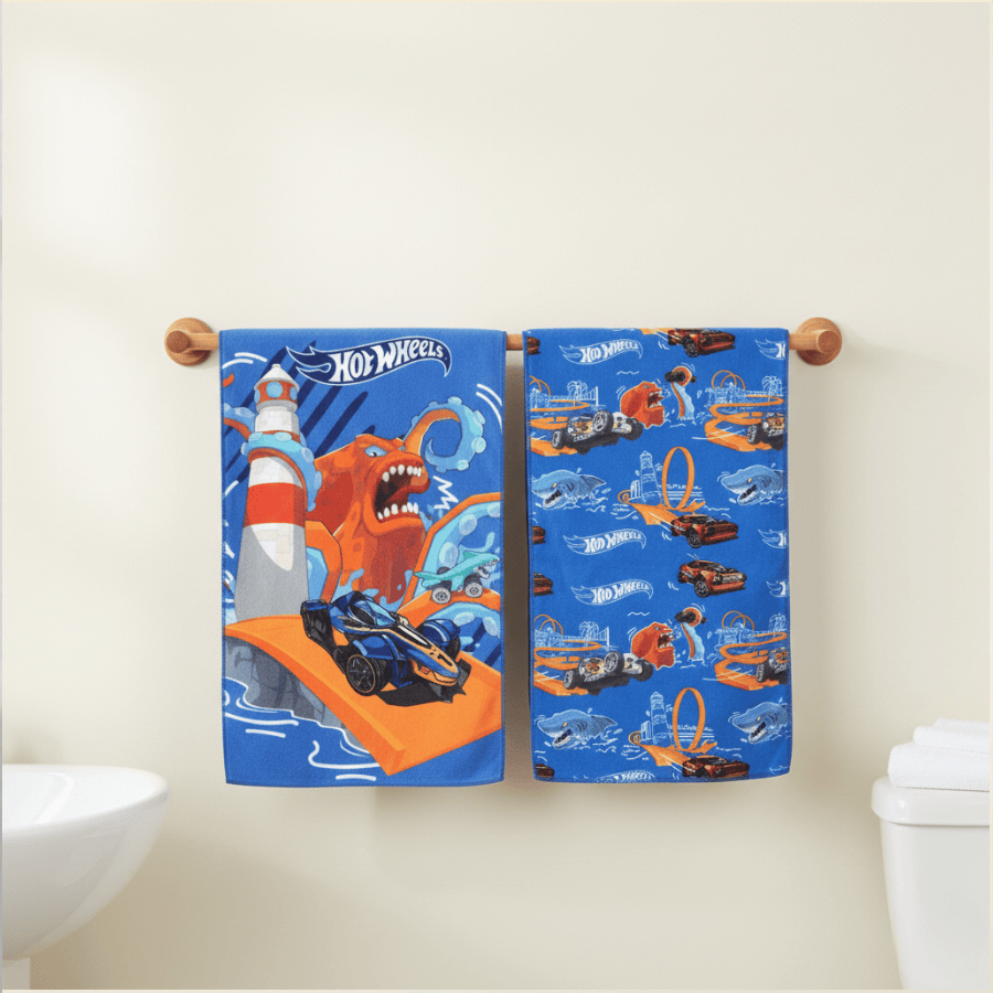 SET DE TOALLAS ESCOLAR X2 HOT WHEELS 48X32CM - 2