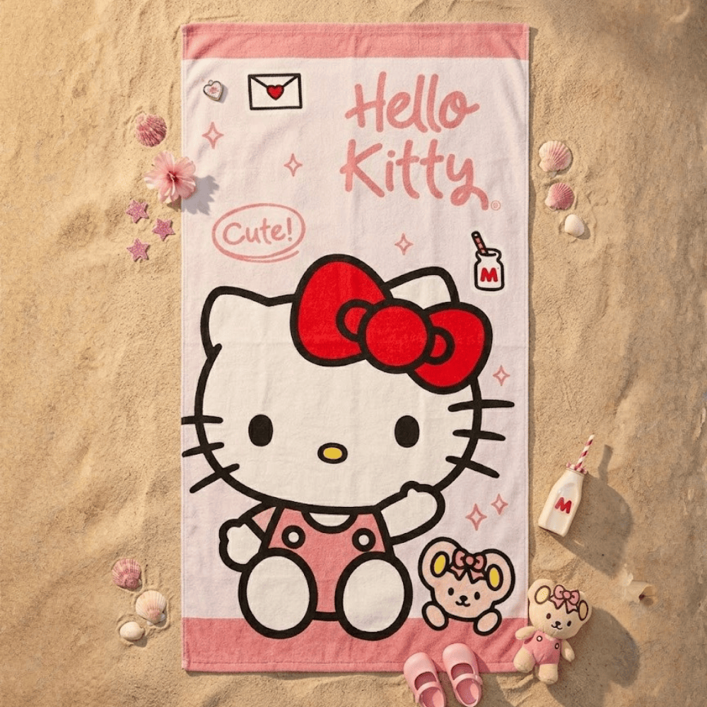 TOALLA PARA PLAYA HELLO KITTY Y PELUCHE 140X70CM - 1