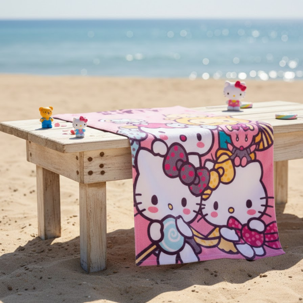 TOALLA PARA PLAYA HELLO KITTY ROSA Y AMIGOS 140X70CM - 3