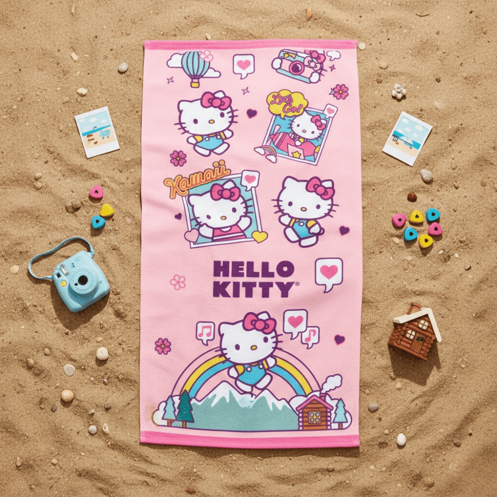 TOALLA PARA PLAYA HELLO KITTY MONTAÑAS ROSA 140X70CM - 1