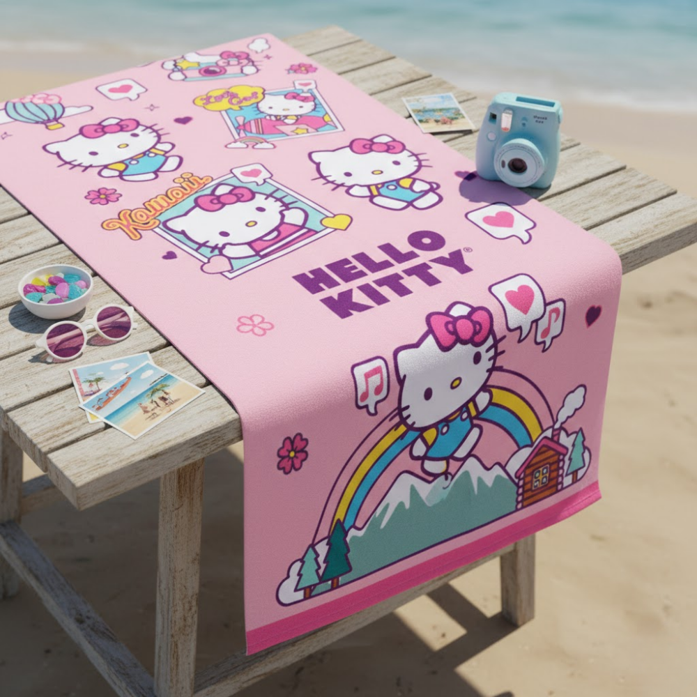 TOALLA PARA PLAYA HELLO KITTY MONTAÑAS ROSA 140X70CM - 2
