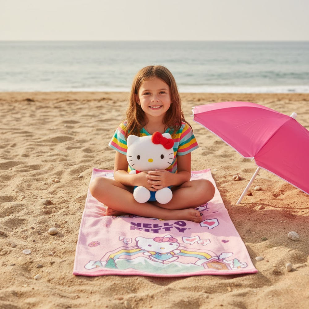 TOALLA PARA PLAYA HELLO KITTY MONTAÑAS ROSA 140X70CM - 3