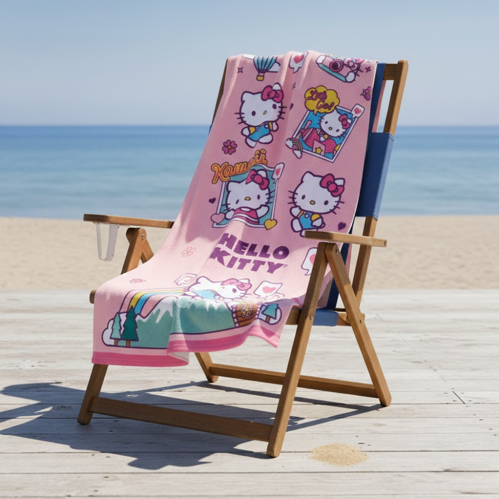 TOALLA PARA PLAYA HELLO KITTY MONTAÑAS ROSA 140X70CM - 4