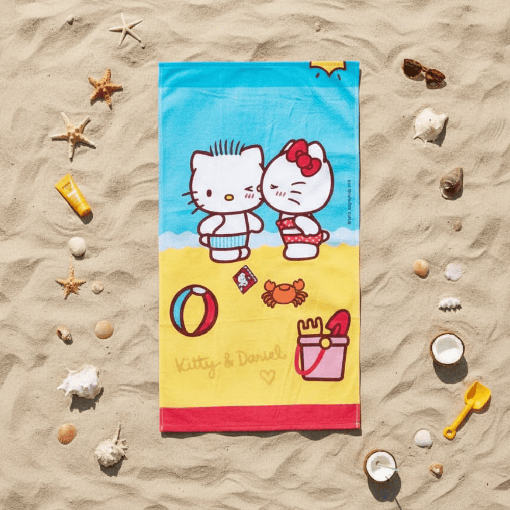 TOALLA PARA PLAYA HELLO KITTY PAREJA ROSA 140X70CM - 1