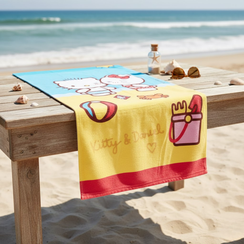 TOALLA PARA PLAYA HELLO KITTY PAREJA ROSA 140X70CM - 3