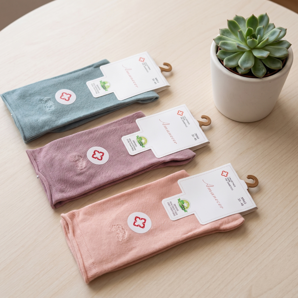 PACK DE 3 MEDIAS PARA PIE DIABÉTICO 35-39 MUJER AZUL CLARO, MORADO Y ROSADO - 1