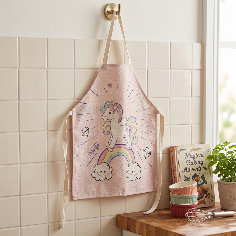 MANDIL DELANTAL UNICORNIO SOBRE ARCOIRIS ROSADO - 3