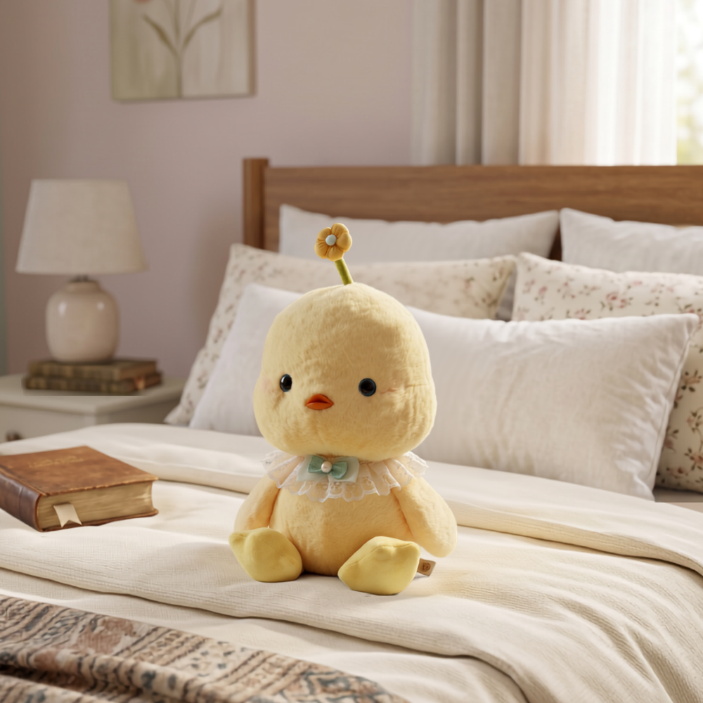 PELUCHE POLLITO CON FLOR AMARILLO 34 CM - 1