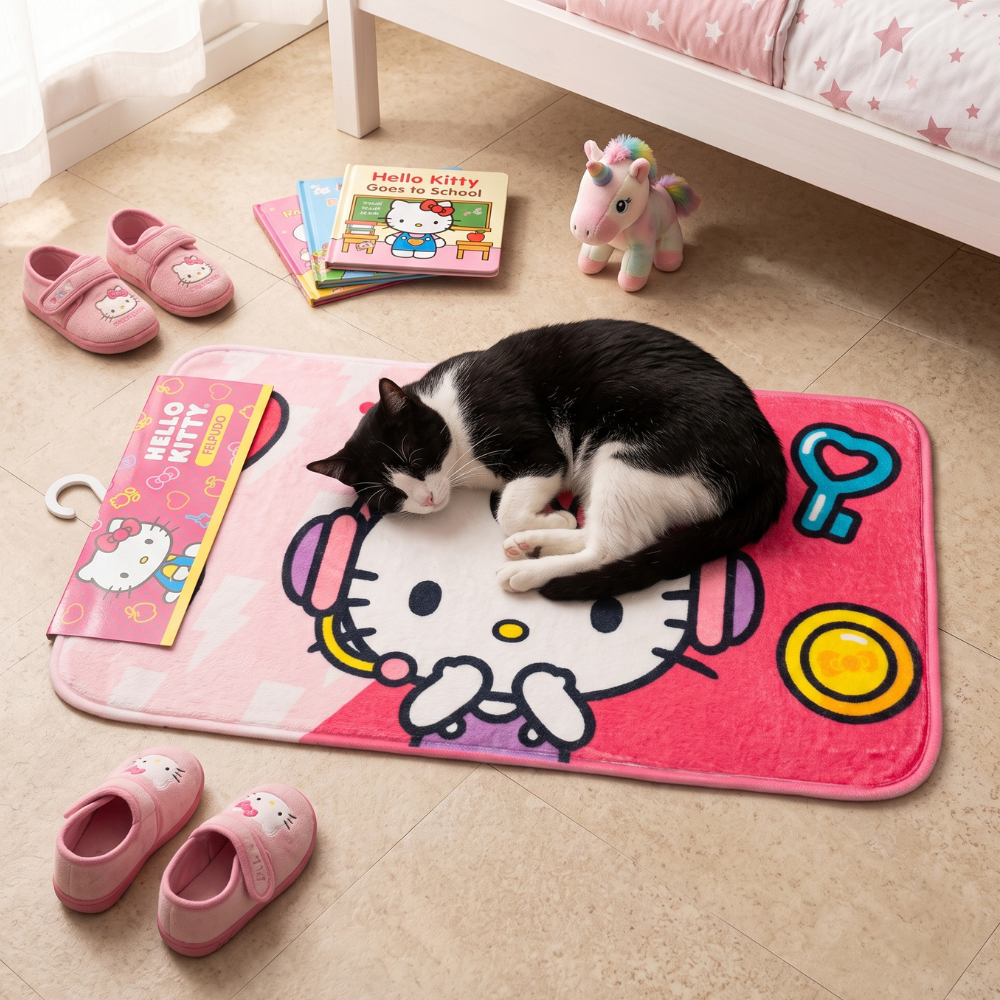 ALFOMBRA DE HELLO KITTY CON AUDÍFONOS 60 CM X 40 CM - 3