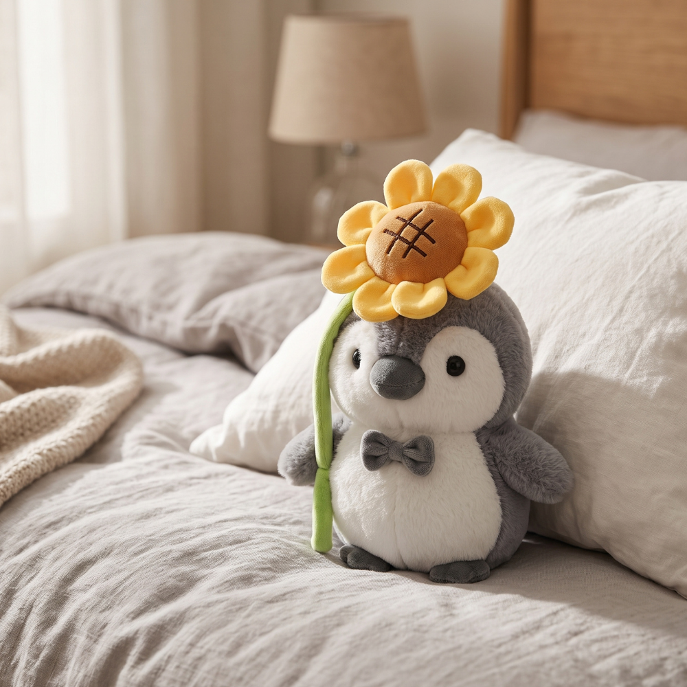 PELUCHE PINGUINO GRIS CON GIRASOL 27 CM - 1