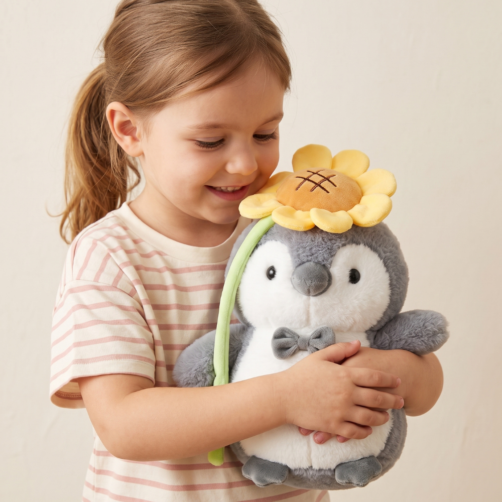 PELUCHE PINGUINO GRIS CON GIRASOL 27 CM - 2