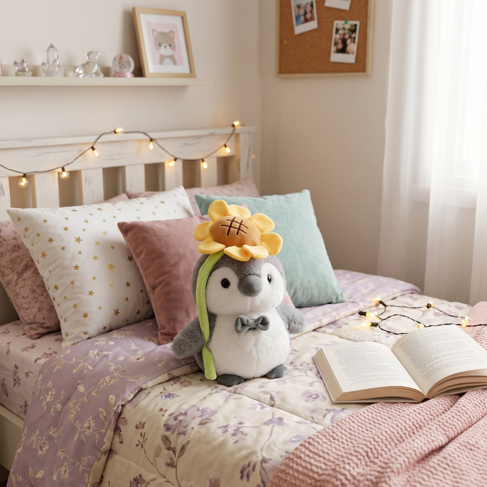 PELUCHE PINGUINO GRIS CON GIRASOL 27 CM - 3