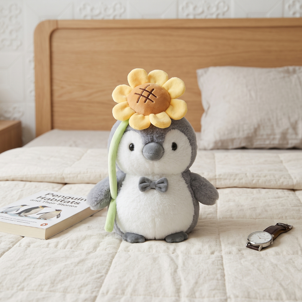 PELUCHE PINGUINO GRIS CON GIRASOL 27 CM - 4