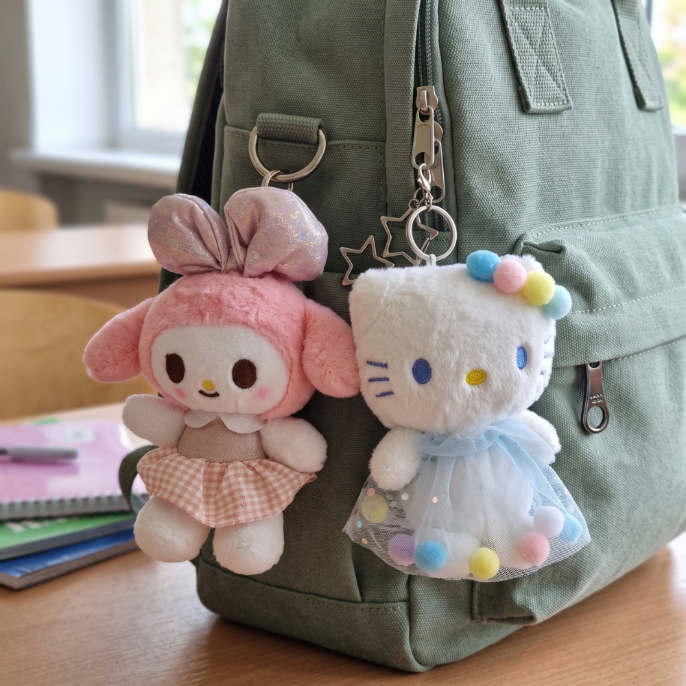 PACK DE 2 LLAVEROS CONEJA Y GATITA CON VESTIDO AZUL CLARO - 2