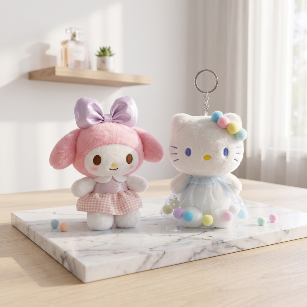 PACK DE 2 LLAVEROS CONEJA Y GATITA CON VESTIDO AZUL CLARO - 4