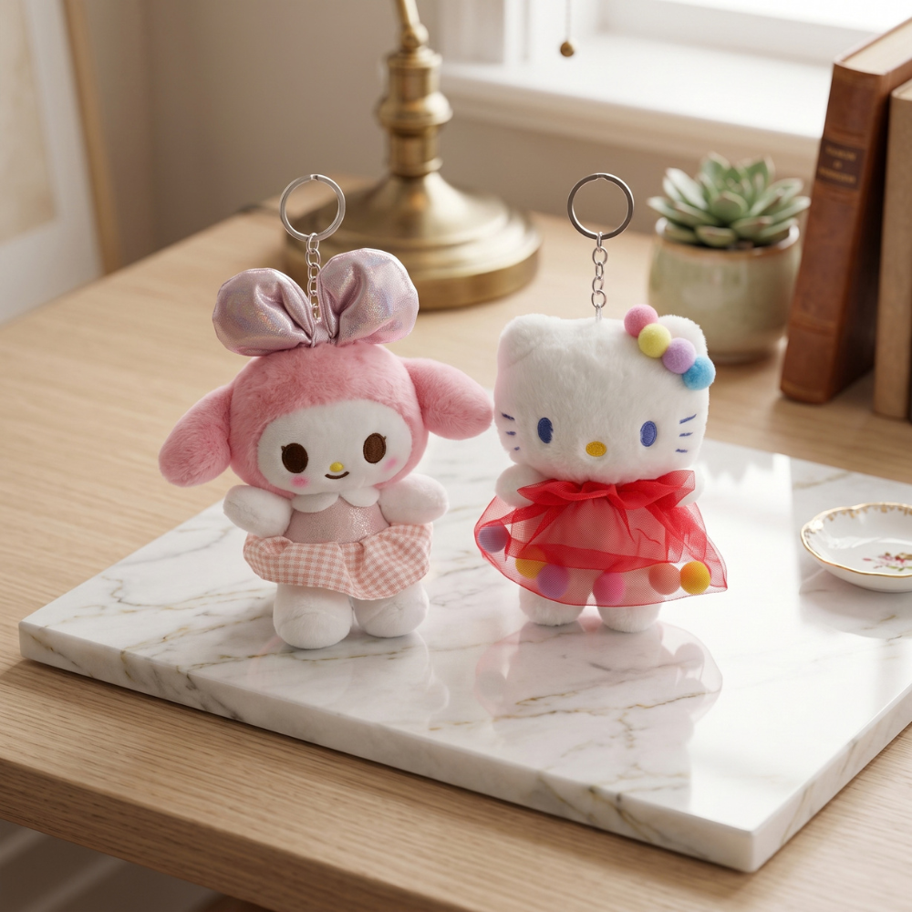 PACK DE 2 LLAVEROS CONEJA Y GATITA CON VESTIDO ROJO - 1
