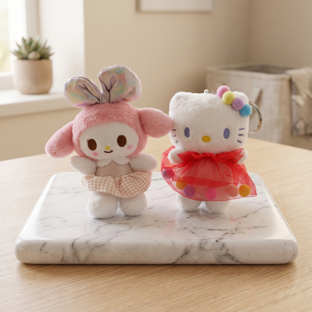 PACK DE 2 LLAVEROS CONEJA Y GATITA CON VESTIDO ROJO - 3