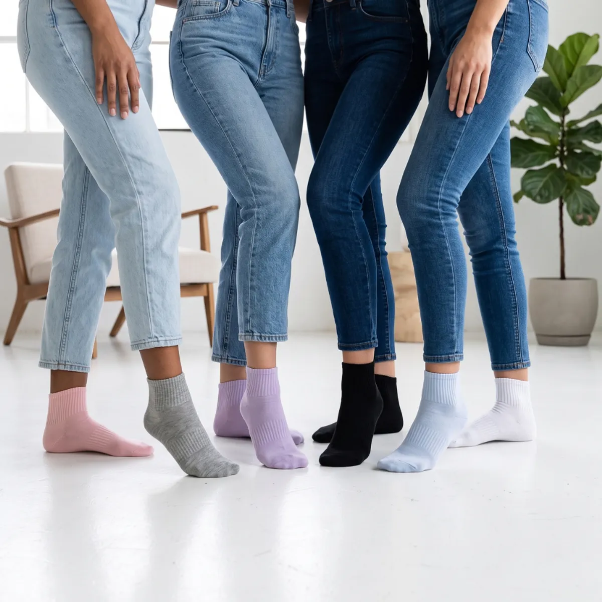 PACK DE 6 MEDIAS SIN COSTURA COLORES ROSA, PLOMO, LILA, NEGRO, CELESTE Y BLANCO - 2