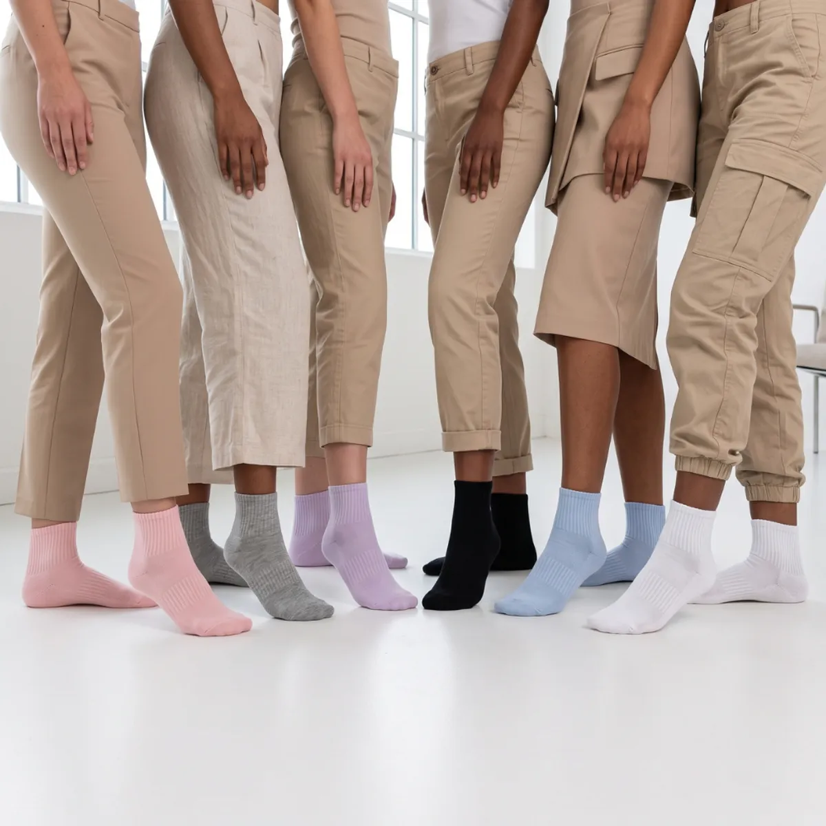 PACK DE 6 MEDIAS SIN COSTURA COLORES ROSA, PLOMO, LILA, NEGRO, CELESTE Y BLANCO - 4