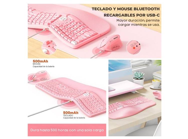 COMBO TECLADO CON MOUSE RECARGABLE MEETION DIRECTOR C2 ROSA - 4