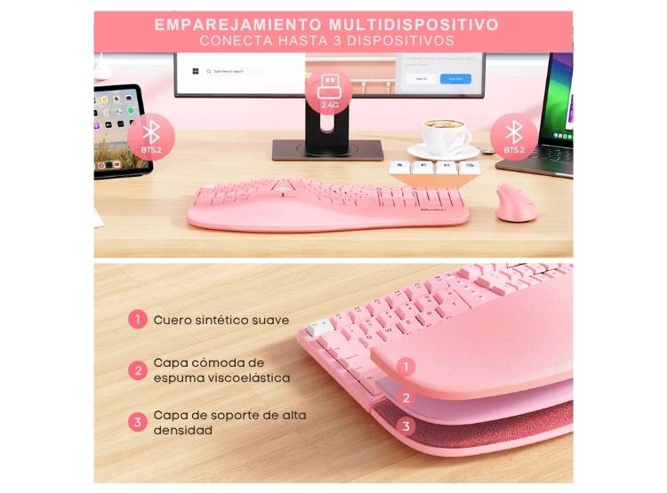 COMBO TECLADO CON MOUSE RECARGABLE MEETION DIRECTOR C2 ROSA - 5