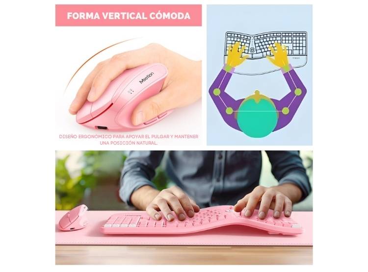 COMBO TECLADO CON MOUSE RECARGABLE MEETION DIRECTOR C2 ROSA - 6