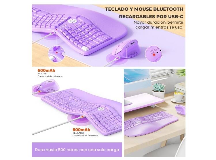 COMBO TECLADO CON MOUSE RECARGABLE MEETION DIRECTOR C2 LILA - 4