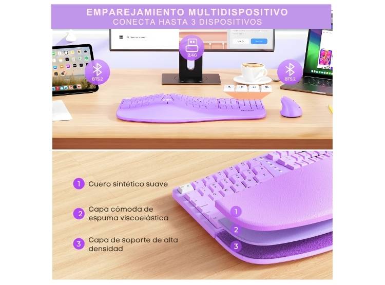 COMBO TECLADO CON MOUSE RECARGABLE MEETION DIRECTOR C2 LILA - 5
