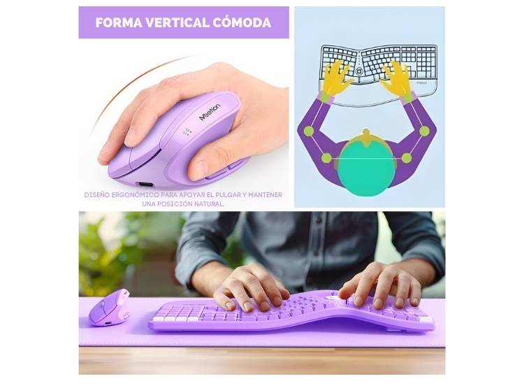 COMBO TECLADO CON MOUSE RECARGABLE MEETION DIRECTOR C2 LILA - 6