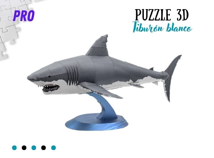 ROMPECABEZAS ARMABLE 3D TIBURON BLANCO PARA NIÑOS Y ADULTOS - 1