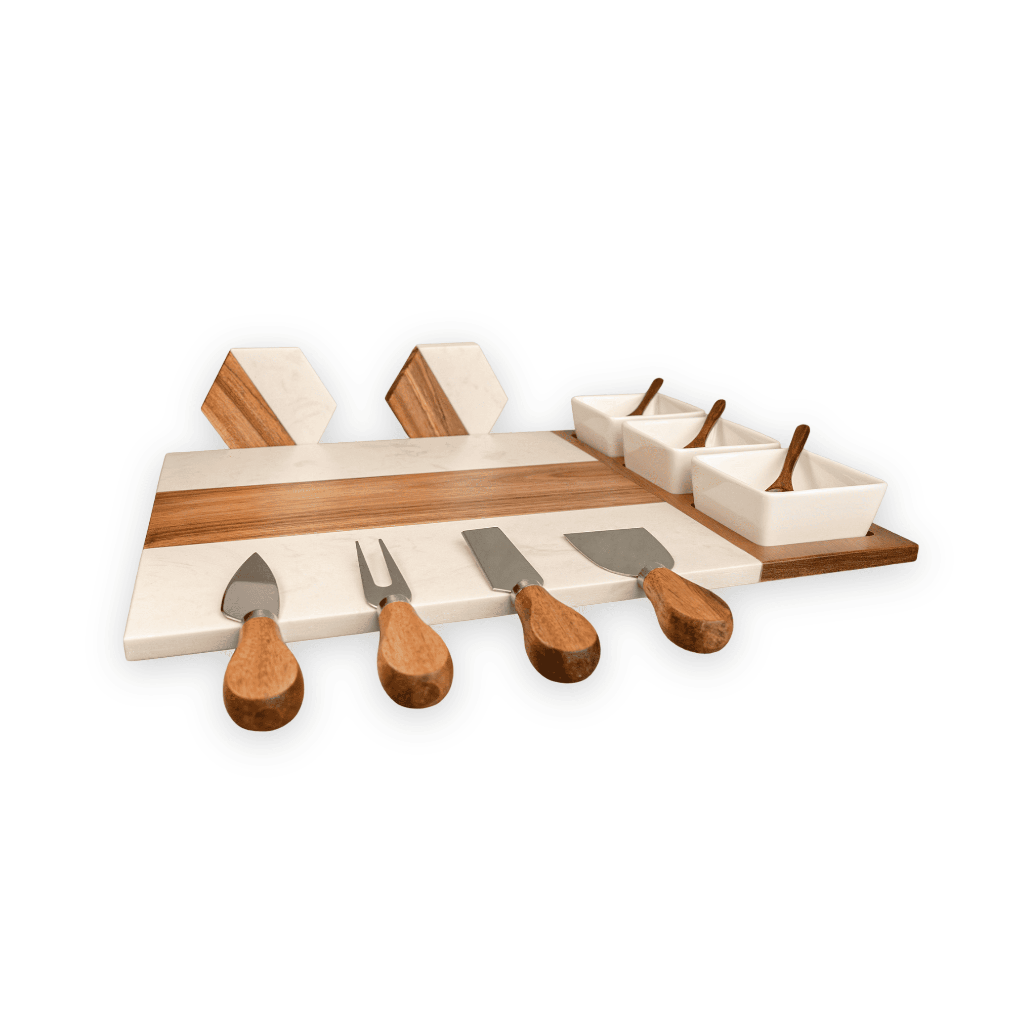 TABLA PREMIUM DE QUESOS Y CHARCUTERÍA DE MÁRMOL Y ACACIA CON ACCESORIOS DISEÑO ELEGANTE - 2