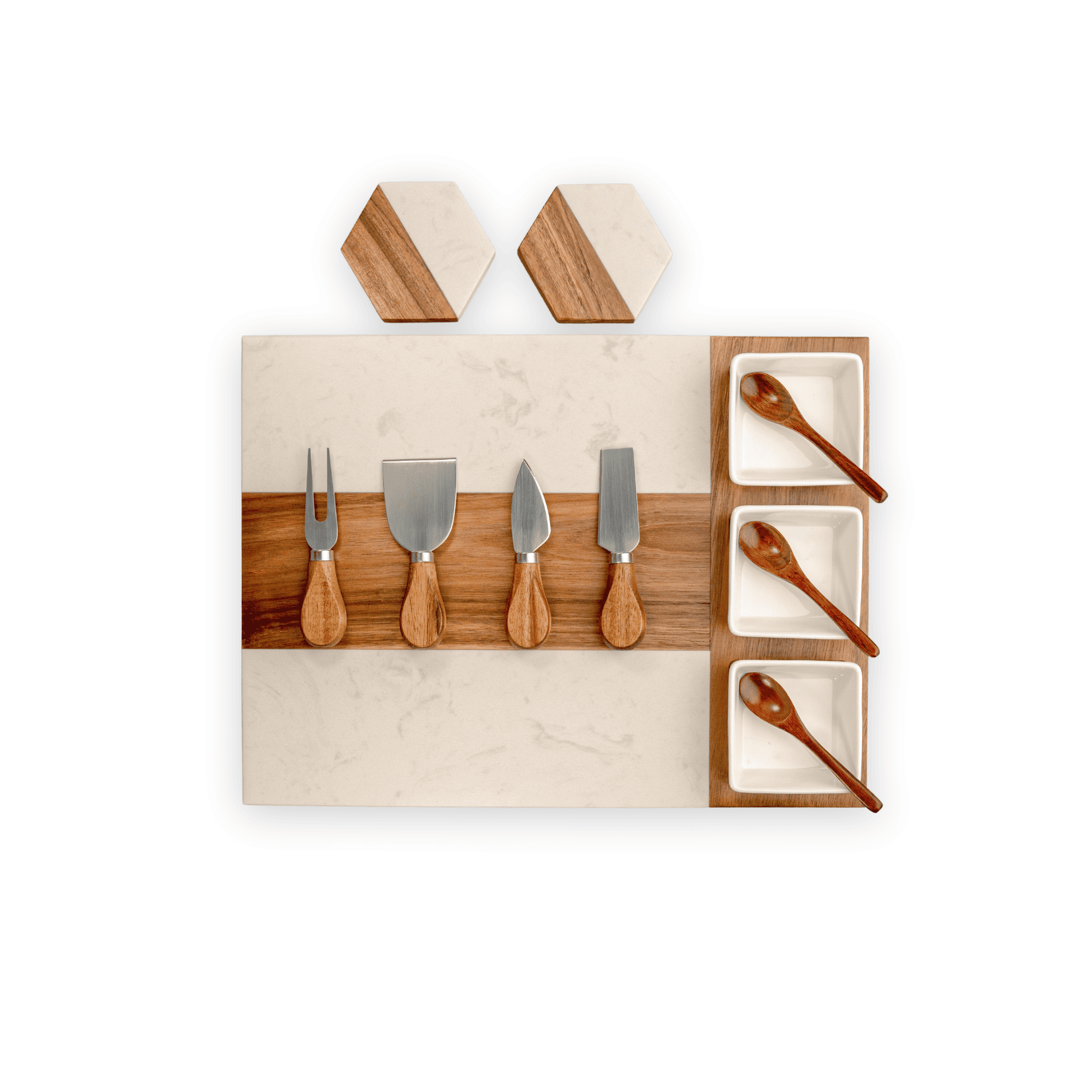 TABLA PREMIUM DE QUESOS Y CHARCUTERÍA DE MÁRMOL Y ACACIA CON ACCESORIOS DISEÑO ELEGANTE - 4