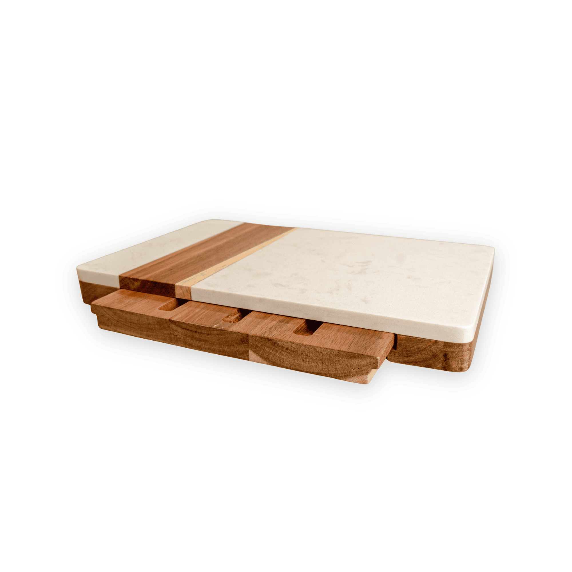 TABLA DE QUESOS Y CHARCUTERÍA DE MÁRMOL Y ACACIA CON SET DE CUCHILLOS - 3