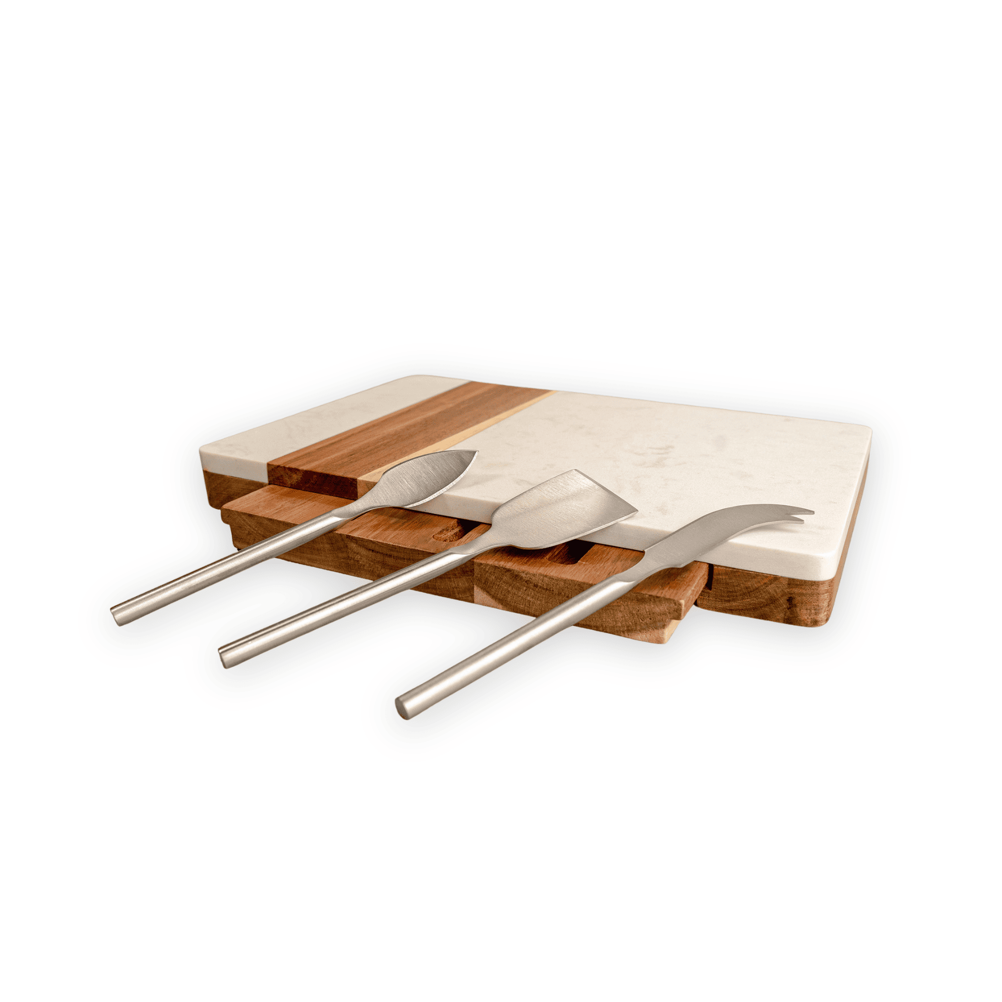 TABLA DE QUESOS Y CHARCUTERÍA DE MÁRMOL Y ACACIA CON SET DE CUCHILLOS - 4
