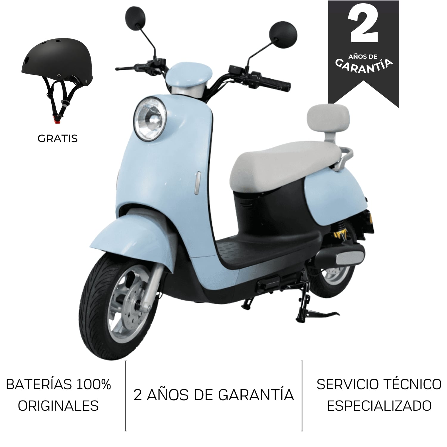 BICIMOTO ELECTRICA URBAN VINTAGE PRO 1000W COLOR CELESTE + CASCO GRATIS - 1