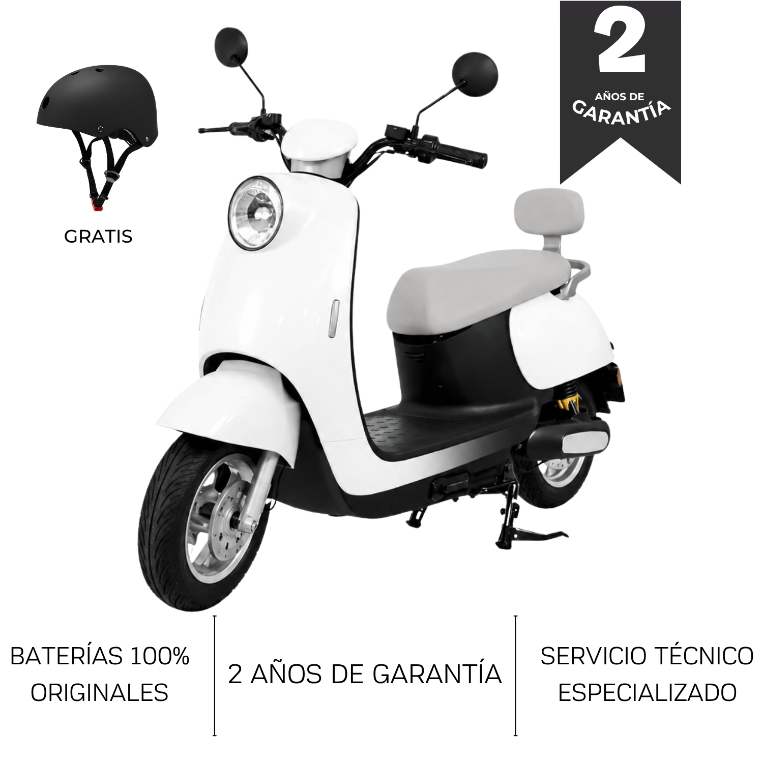 BICIMOTO ELECTRICA URBAN VINTAGE PRO 1000W COLOR BLANCO + CASCO GRATIS - 1