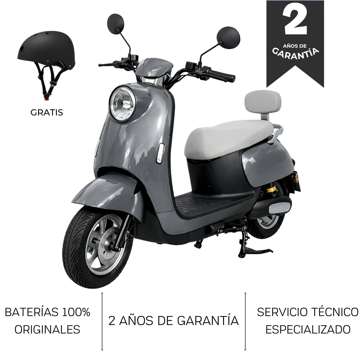 BICIMOTO ELECTRICA URBAN VINTAGE PRO 1000W COLOR GRIS + CASCO GRATIS - 1
