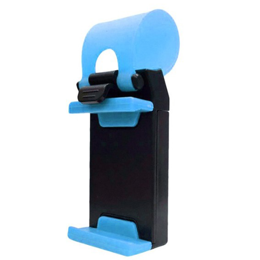 SUJETADOR DE CELULAR PARA TIMÓN DE AUTO NEGRO/CELESTE - 1