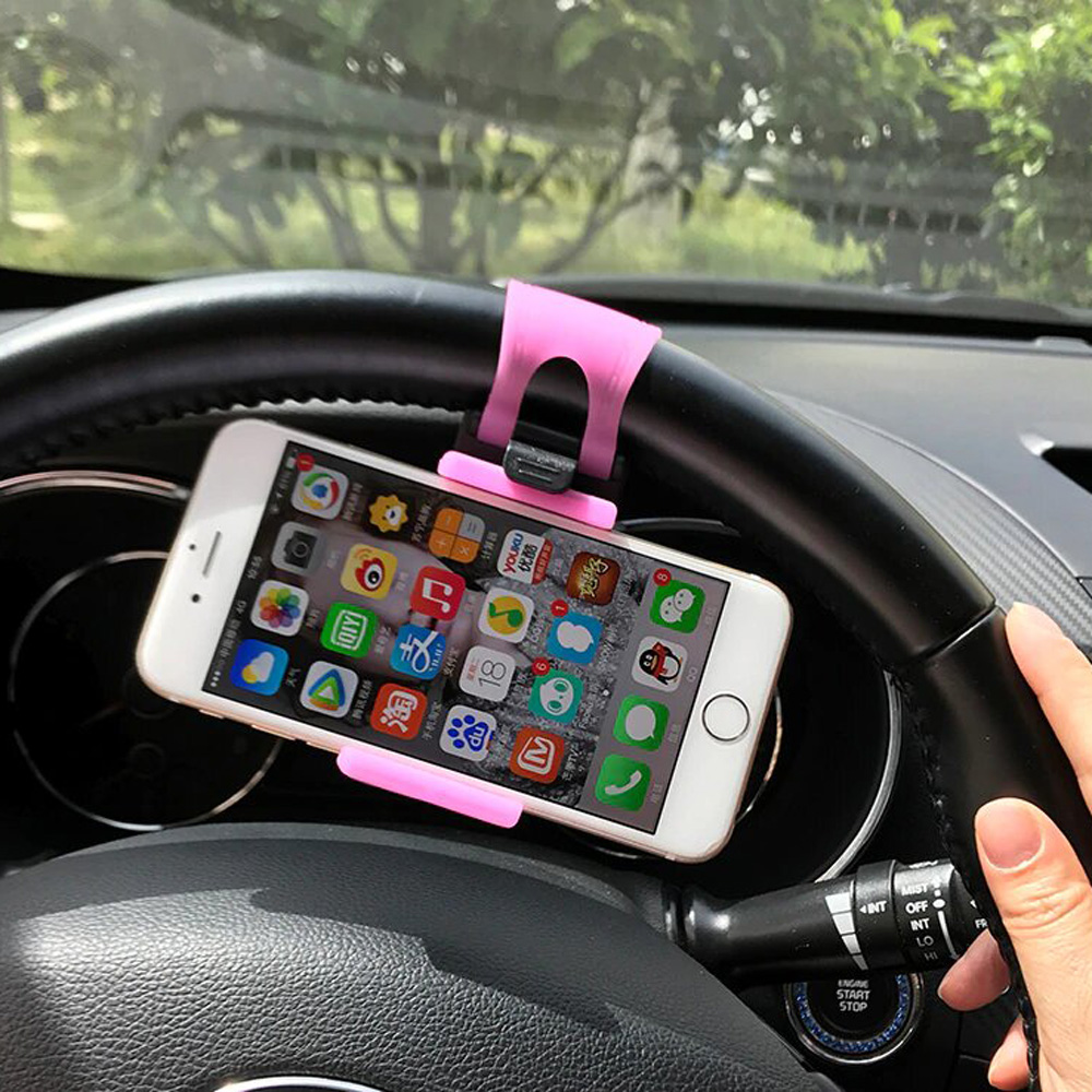 SUJETADOR DE CELULAR PARA TIMÓN DE AUTO NEGRO/CELESTE - 3