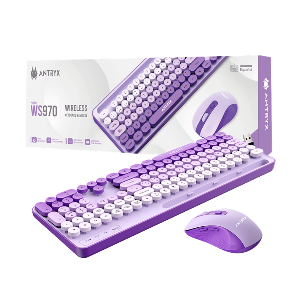 KIT ANTRYX TECLADO Y MOUSE INALÁMBRICO WS-970 PÚRPURA - 3