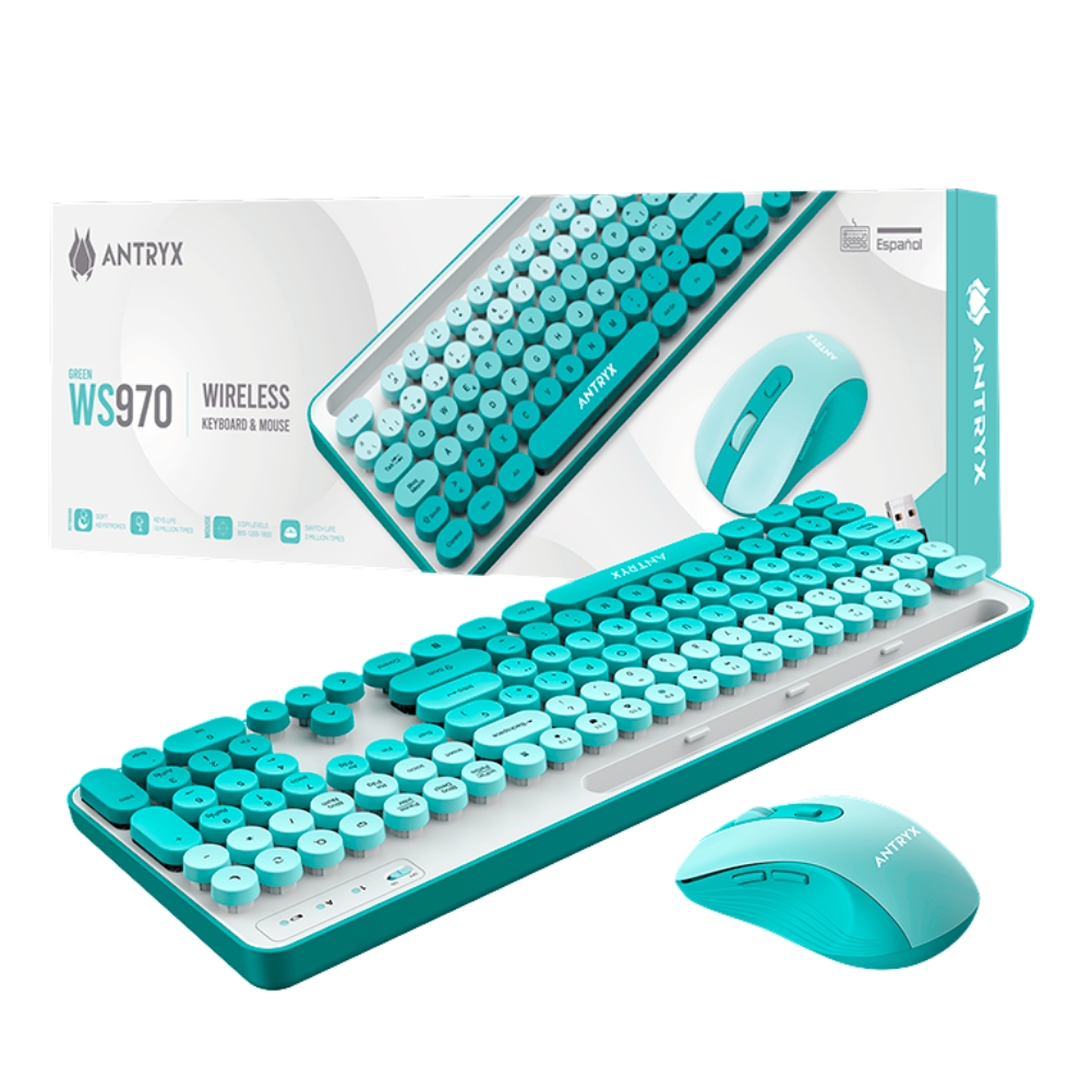 KIT ANTRYX TECLADO Y MOUSE INALÁMBRICO WS-970 VERDE - 3