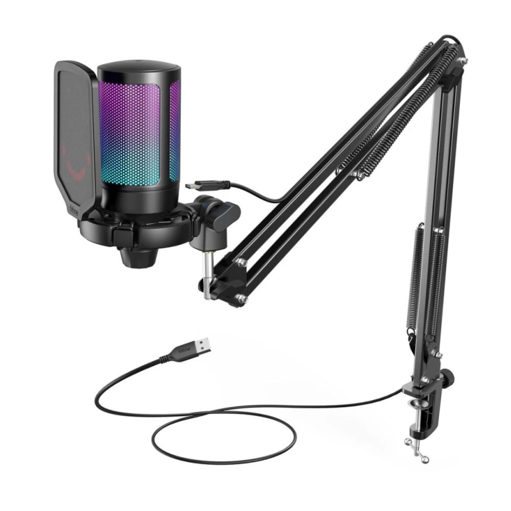 MICRÓFONO GAMER FIFINE A6T CON SOPORTE DE BRAZO CONDENSADOR USB COLOR NEGRO RGB - 2