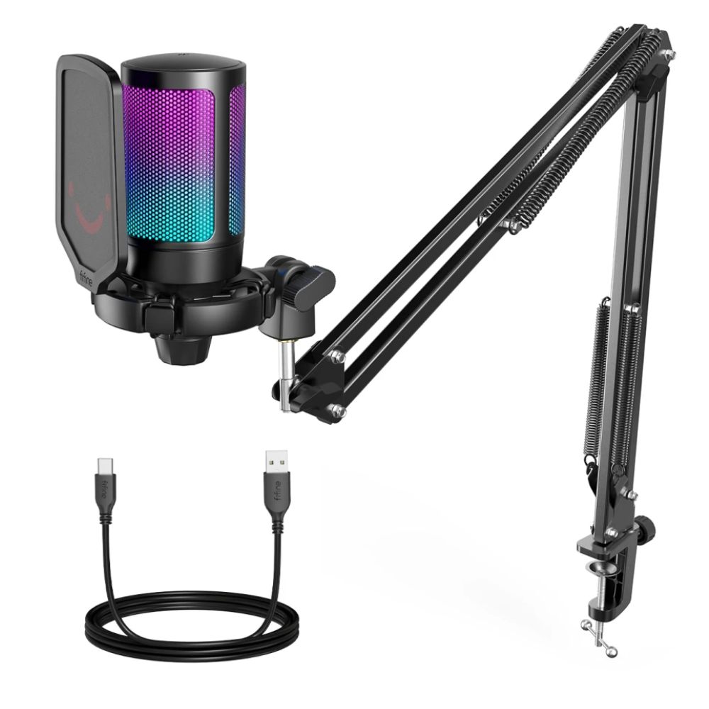 MICRÓFONO GAMER FIFINE A6T CON SOPORTE DE BRAZO CONDENSADOR USB COLOR NEGRO RGB - 3